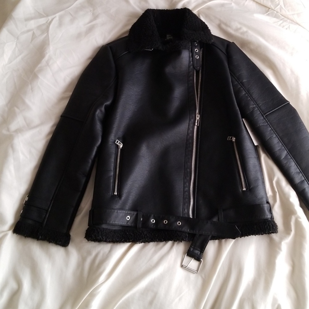 NWT black faux leather jacket